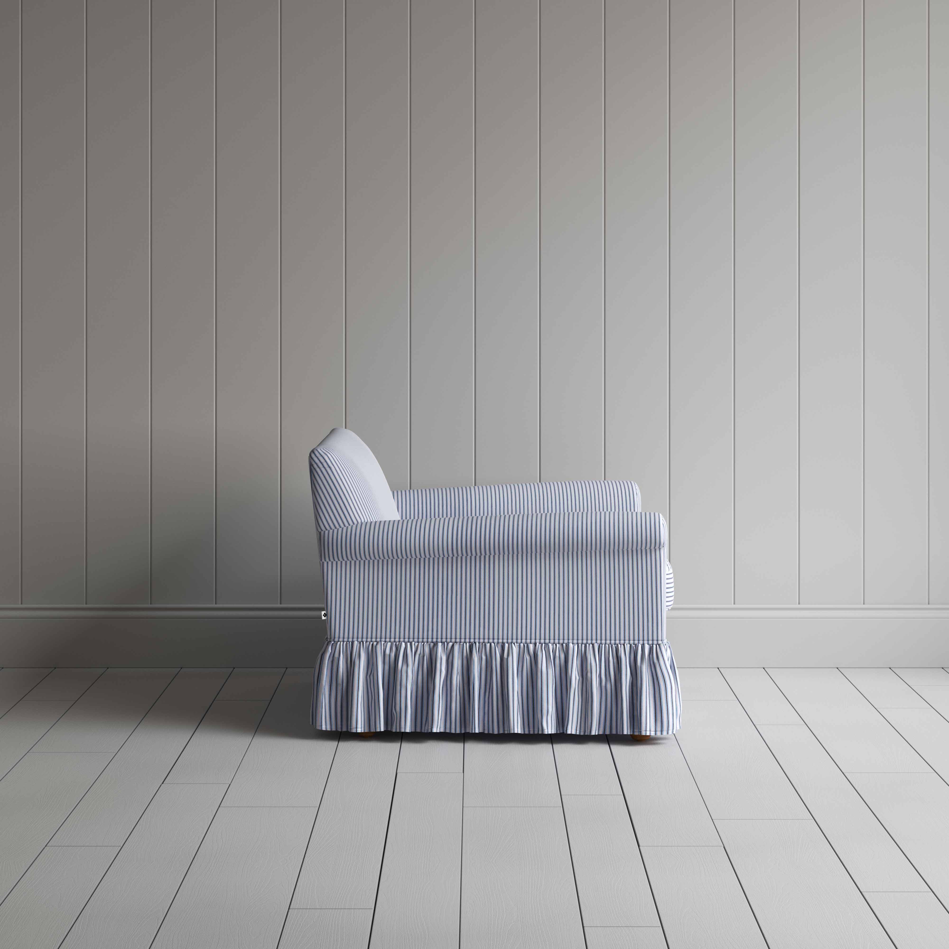 Curtain Call Love Seat in Ticking Cotton, Aqua Brown - Image 6