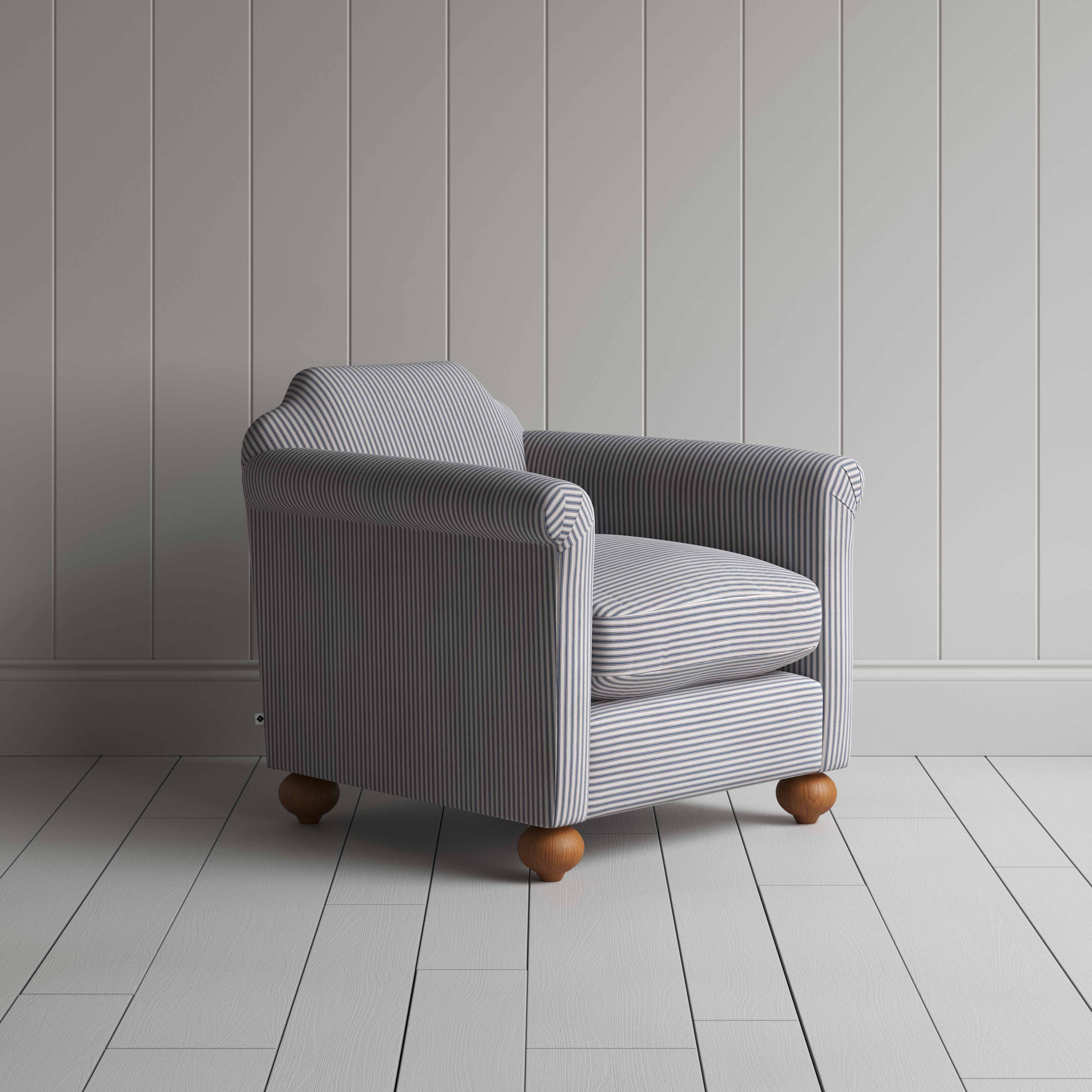Dolittle Armchair in Ticking Cotton, Blue Brown