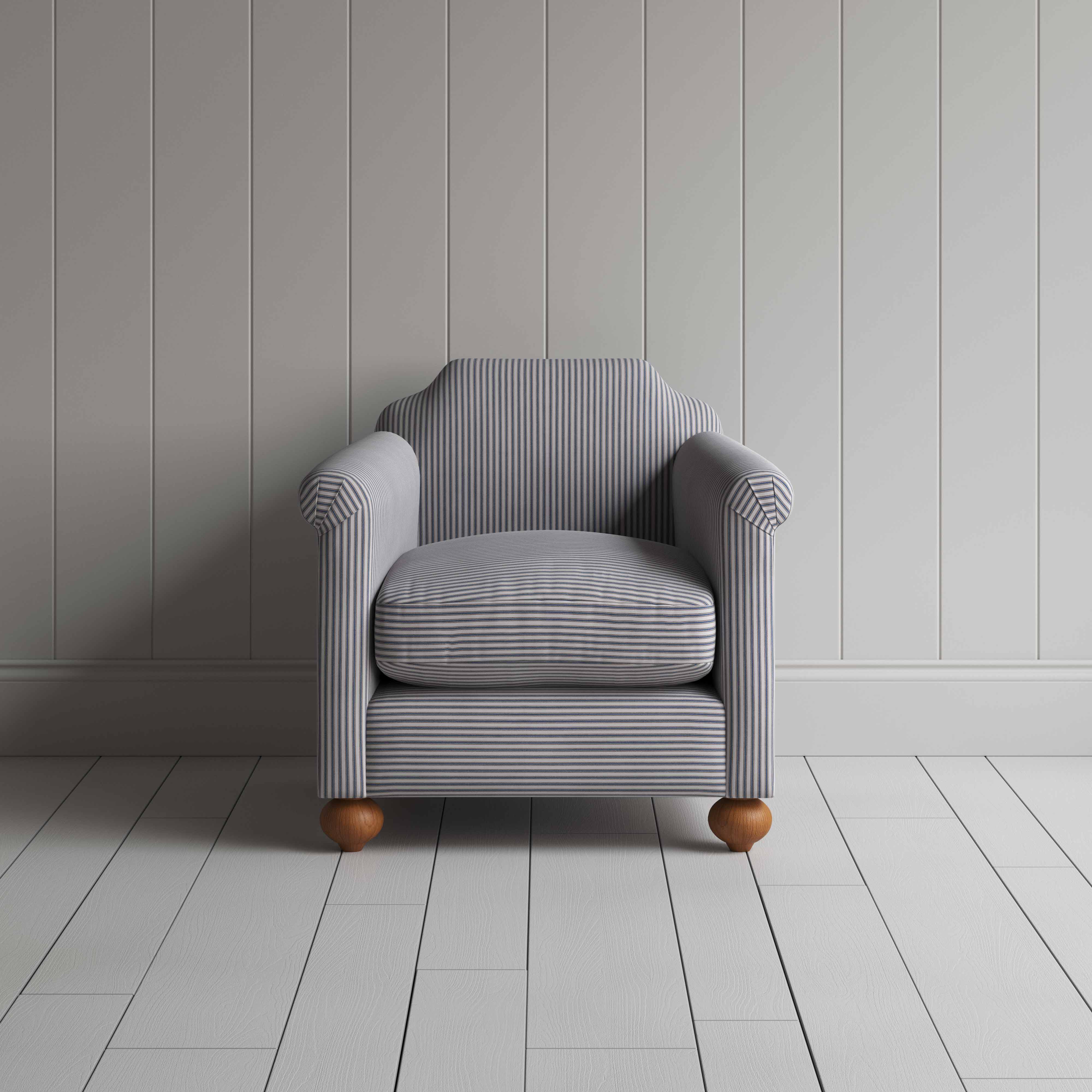 Dolittle Armchair in Ticking Cotton, Blue Brown - Image 2