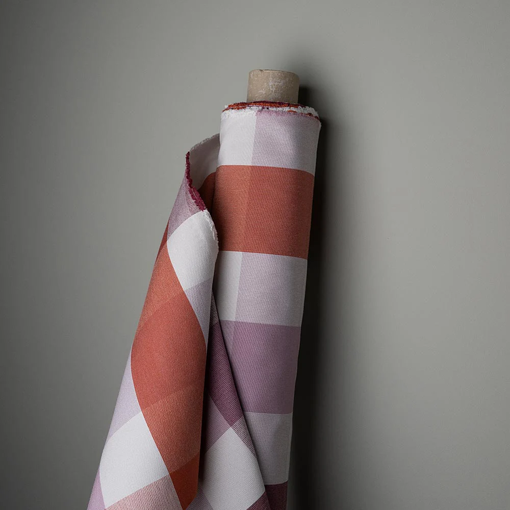 Hither Hexagonal Ottoman in Checkmate Cotton, Berry - Image 7