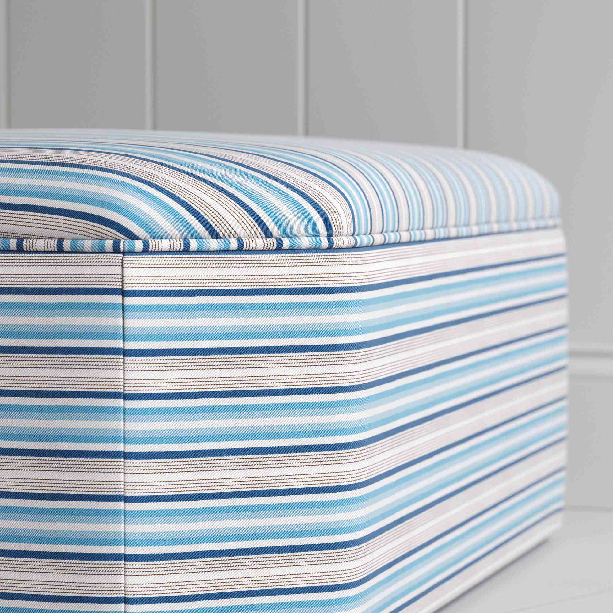 Hither Hexagonal Ottoman in Slow Lane Cotton Linen, Blue - Image 3