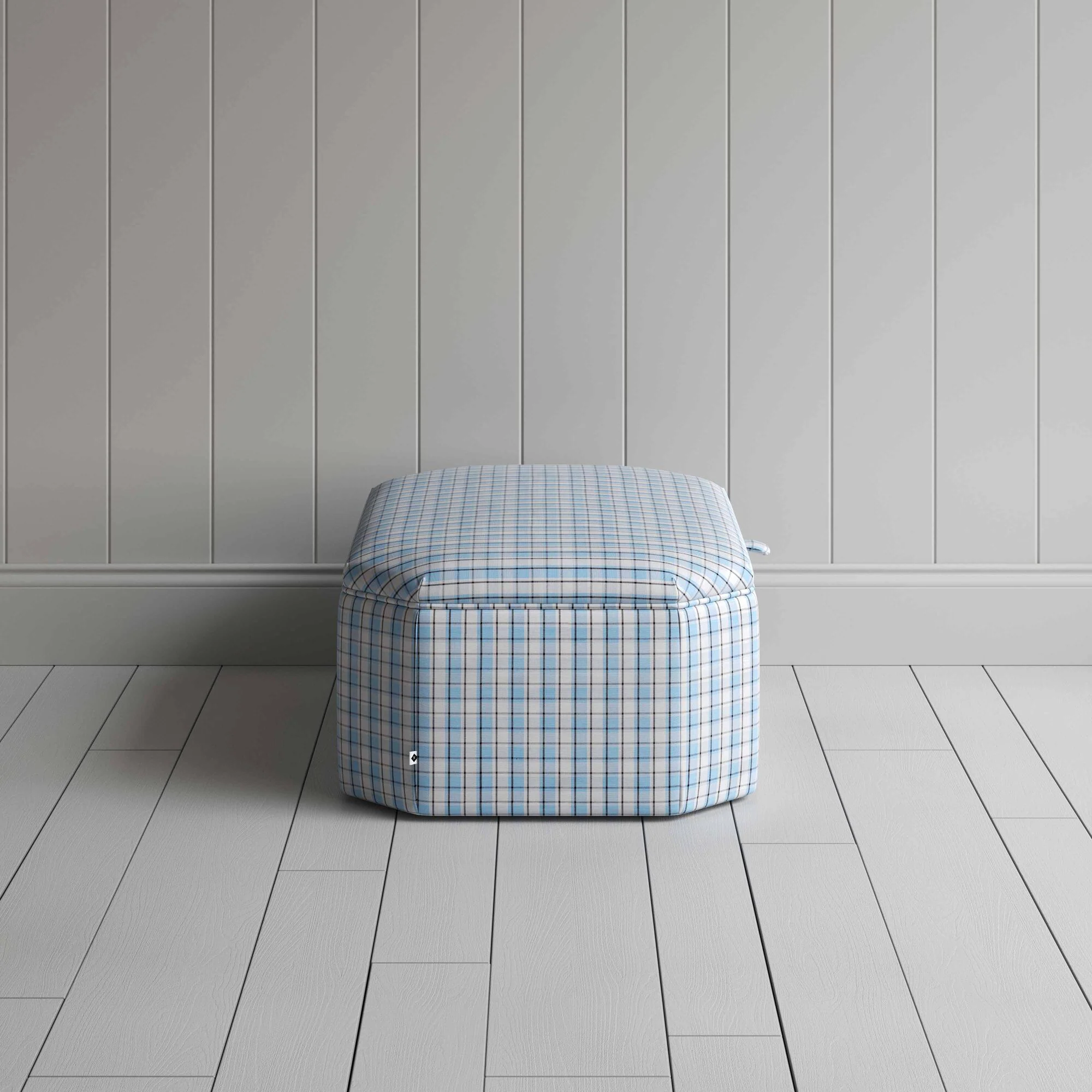 Hither Hexagonal Storage Ottoman in Square Deal Cotton, Blue Brown - Image 5