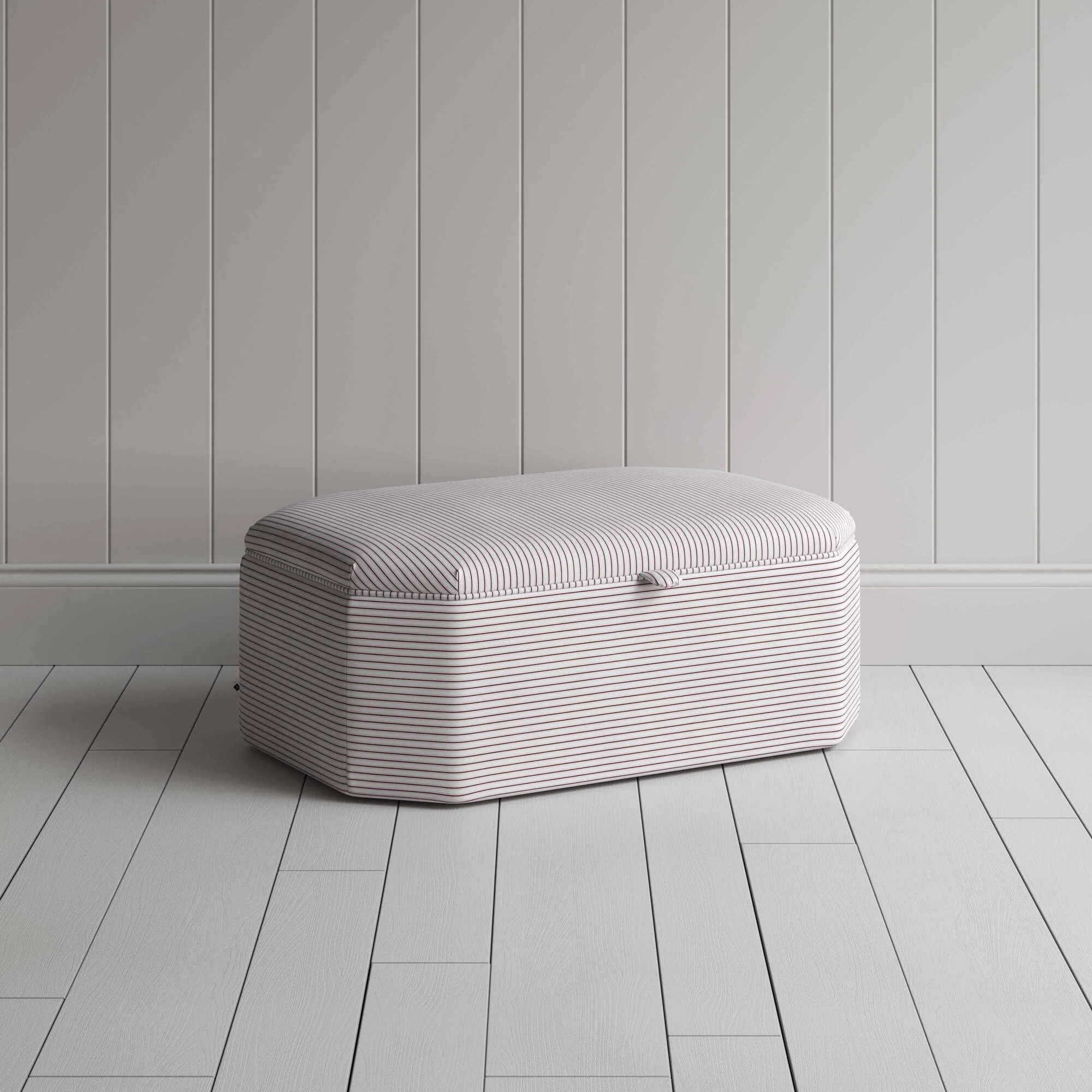 Hither Hexagonal Storage Ottoman in Ticking Cotton, Berry