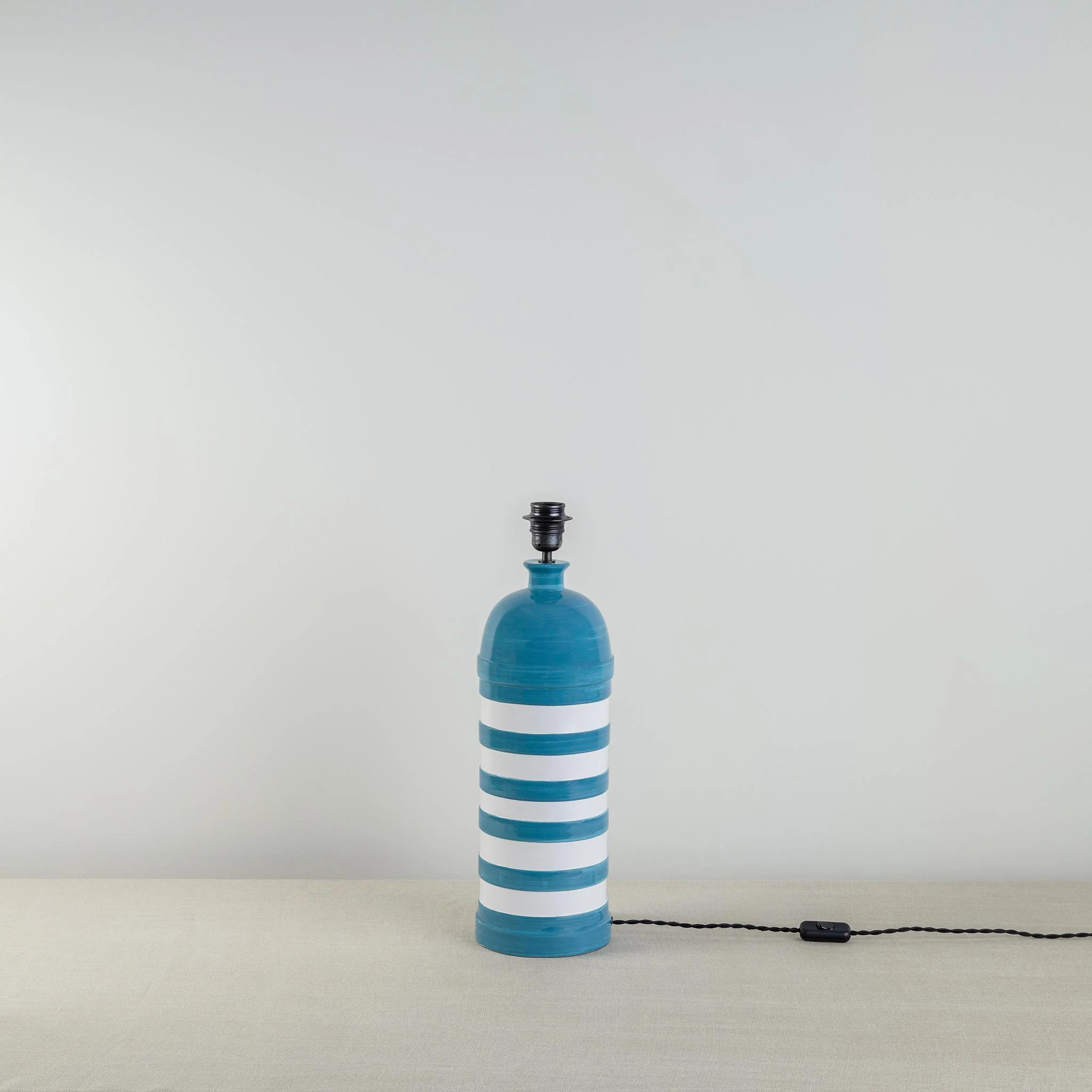 Humbug Striped Ceramic Table Lamp Base in Blue & Warm White - Image 3