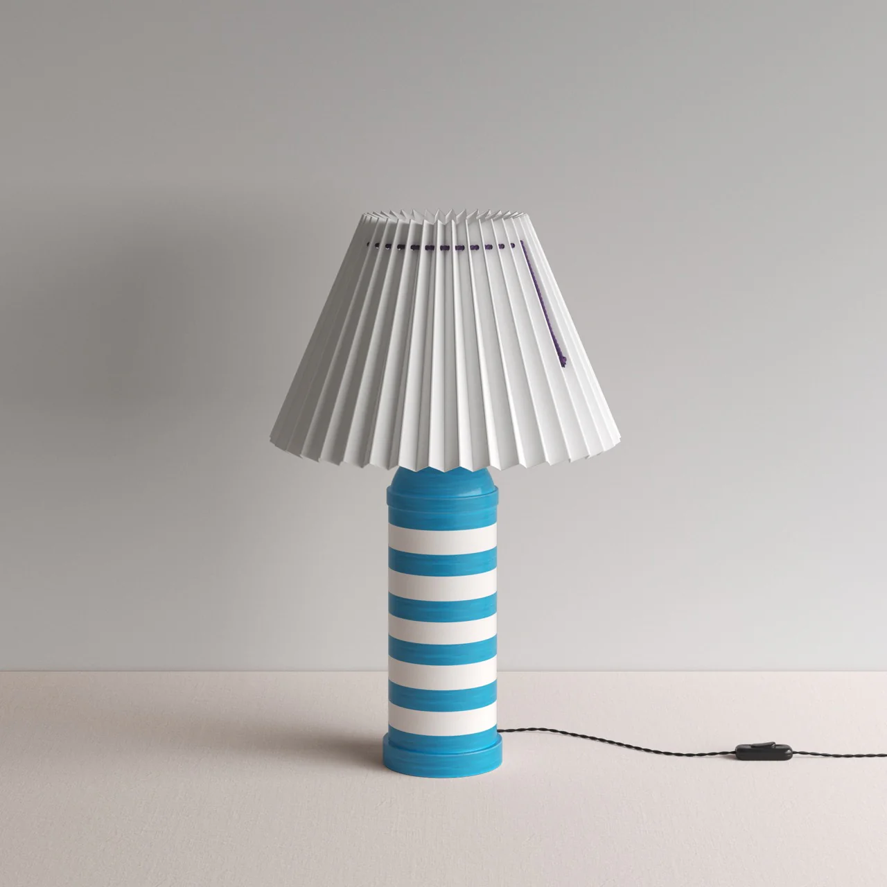Humbug Striped Ceramic Table Lamp Base in Blue & Warm White - Image 7