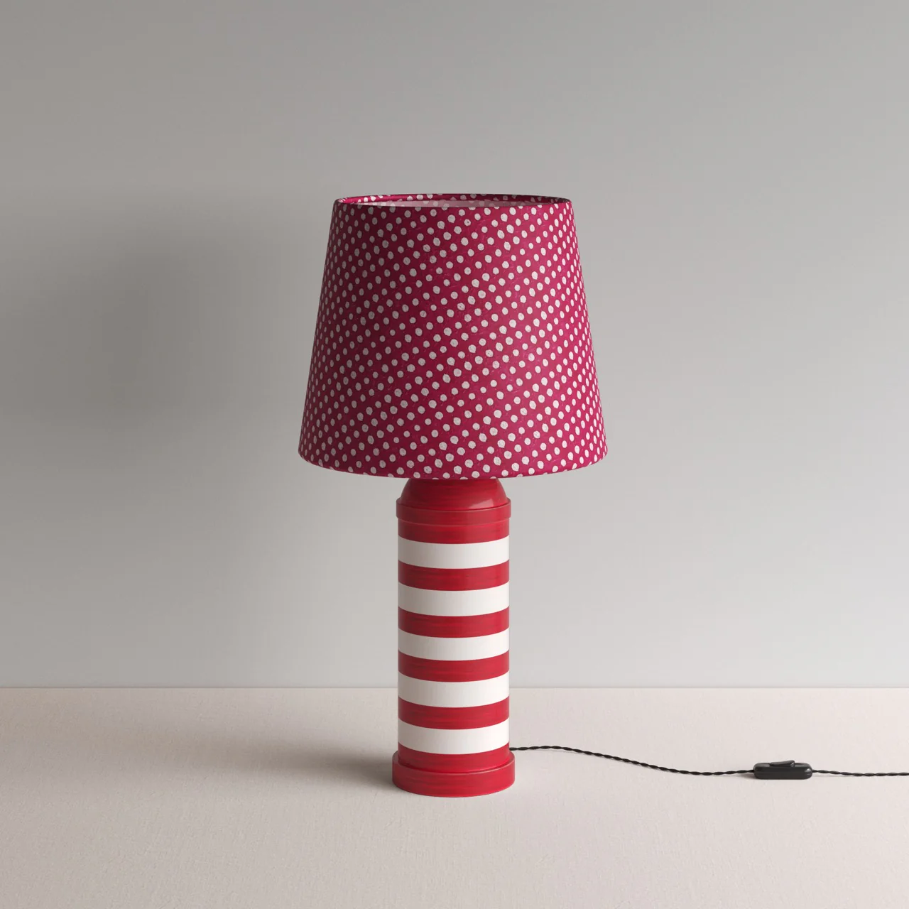 Humbug Striped Ceramic Table Lamp Base in Cherry Red & Warm White - Image 11