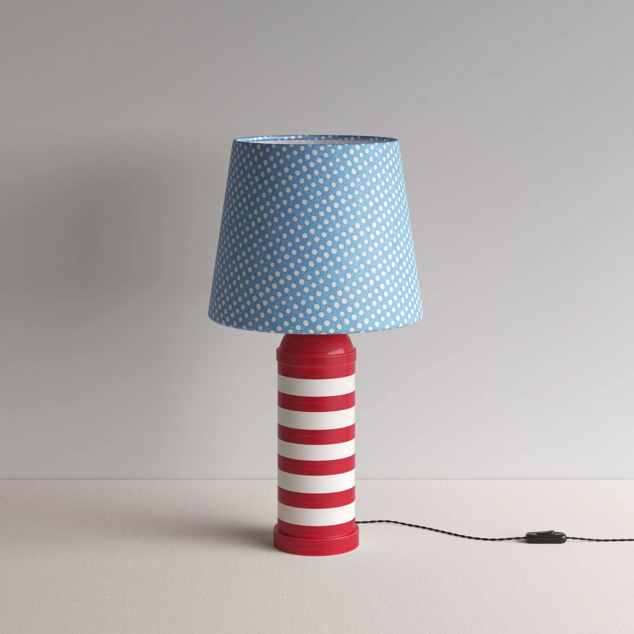 Humbug Striped Ceramic Table Lamp Base in Cherry Red & Warm White - Image 12