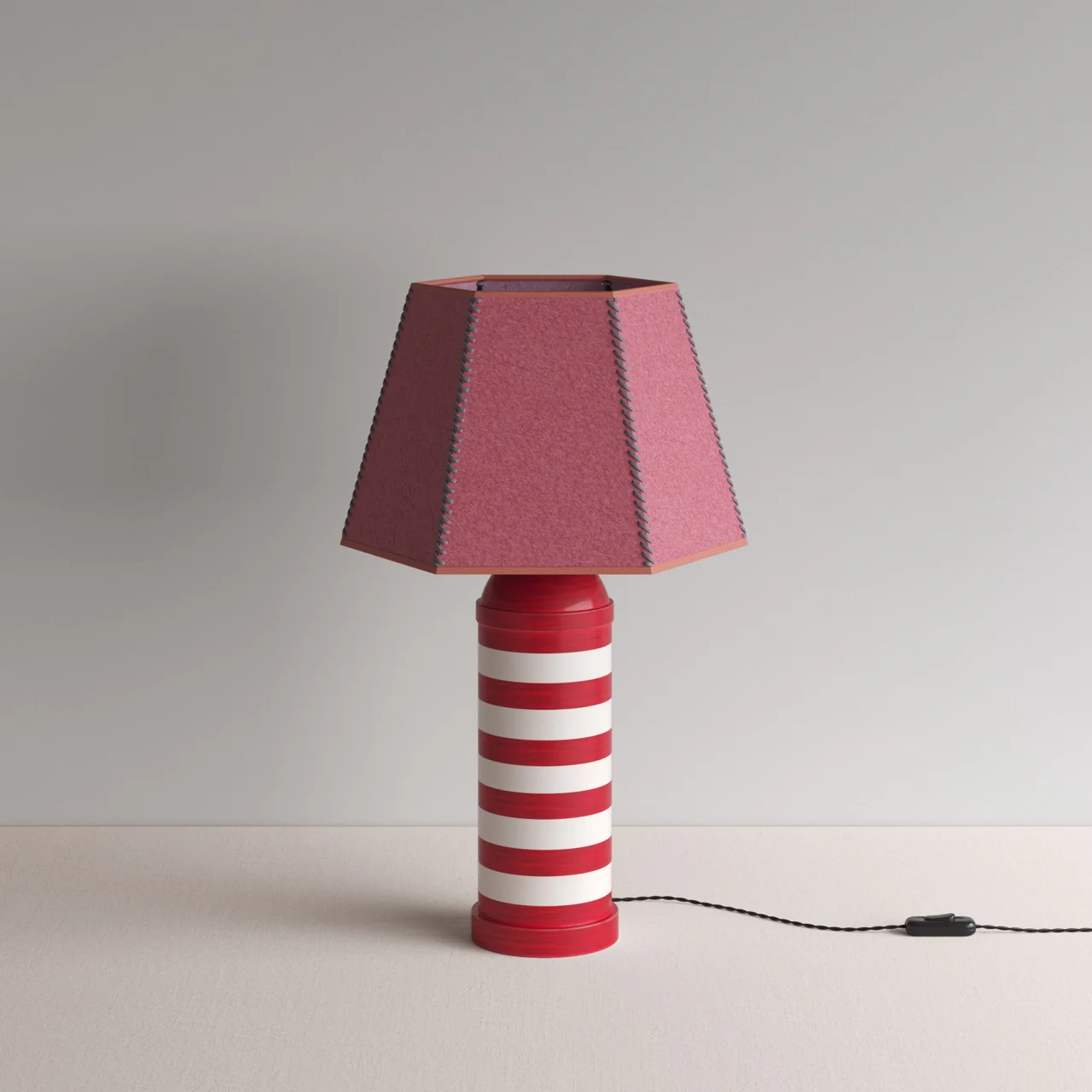 Humbug Striped Ceramic Table Lamp Base in Cherry Red & Warm White - Image 13