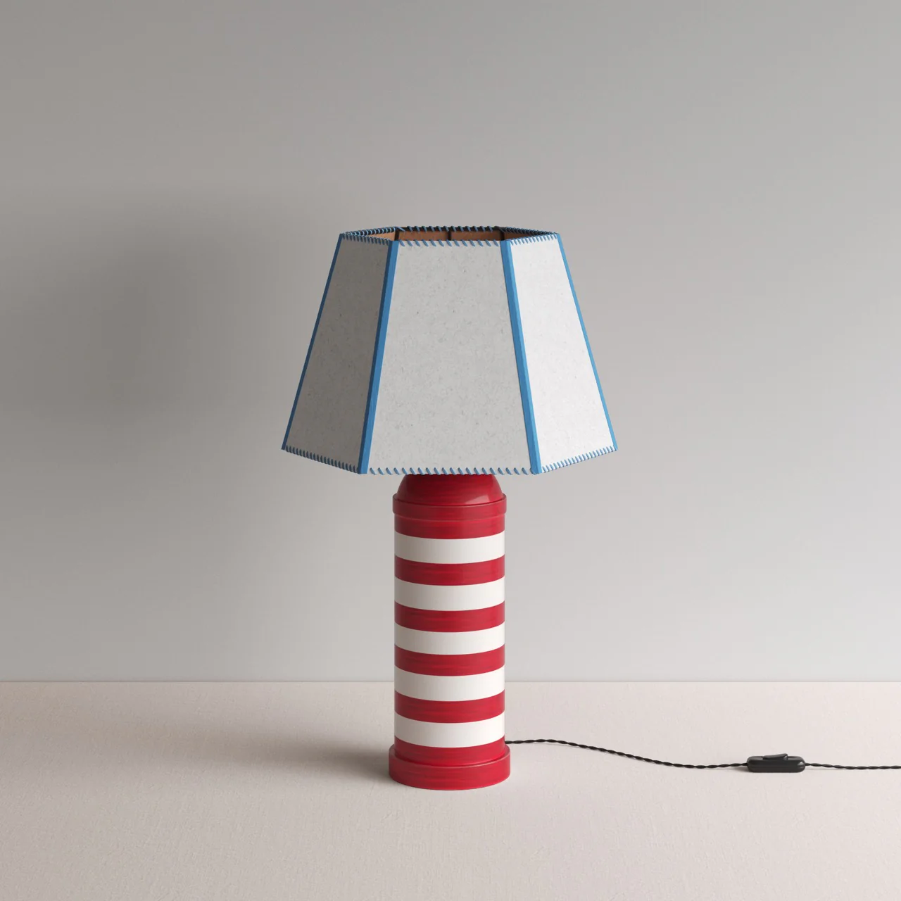 Humbug Striped Ceramic Table Lamp Base in Cherry Red & Warm White - Image 15