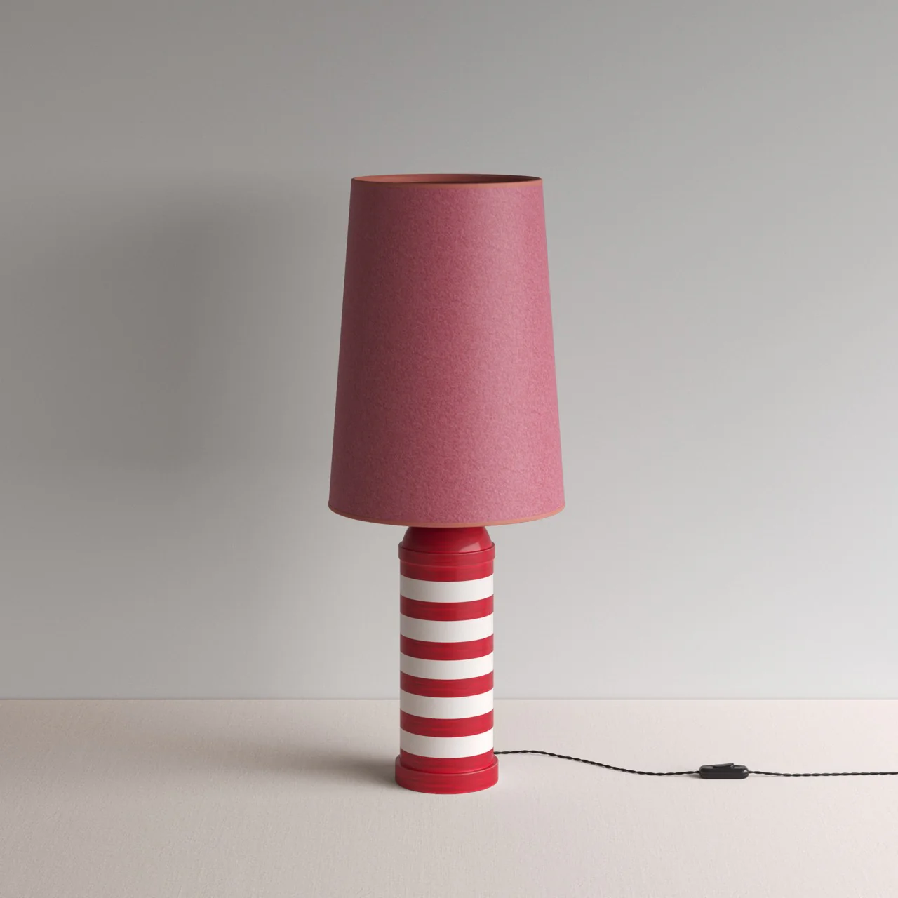 Humbug Striped Ceramic Table Lamp Base in Cherry Red & Warm White - Image 16