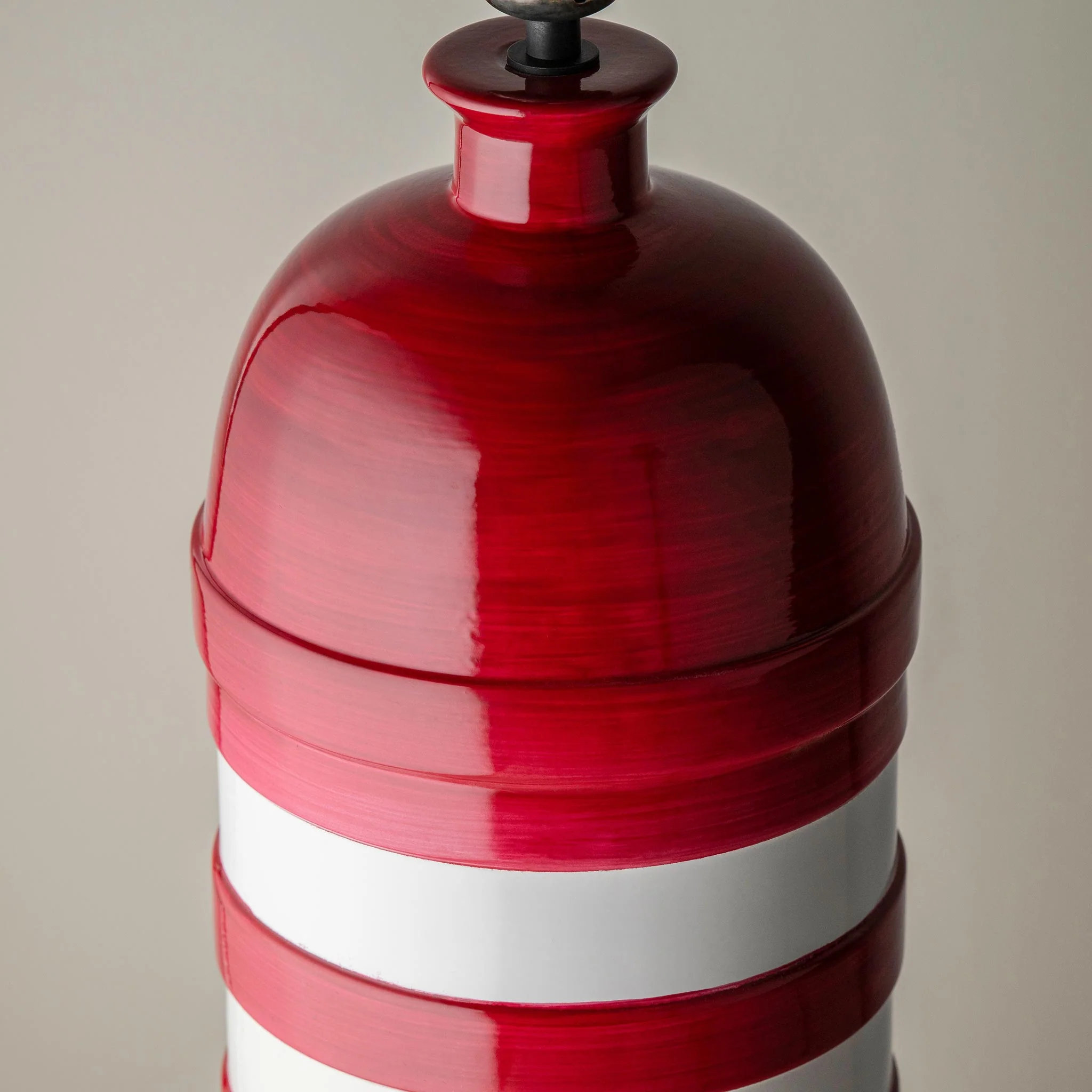 Humbug Striped Ceramic Table Lamp Base in Cherry Red & Warm White - Image 6