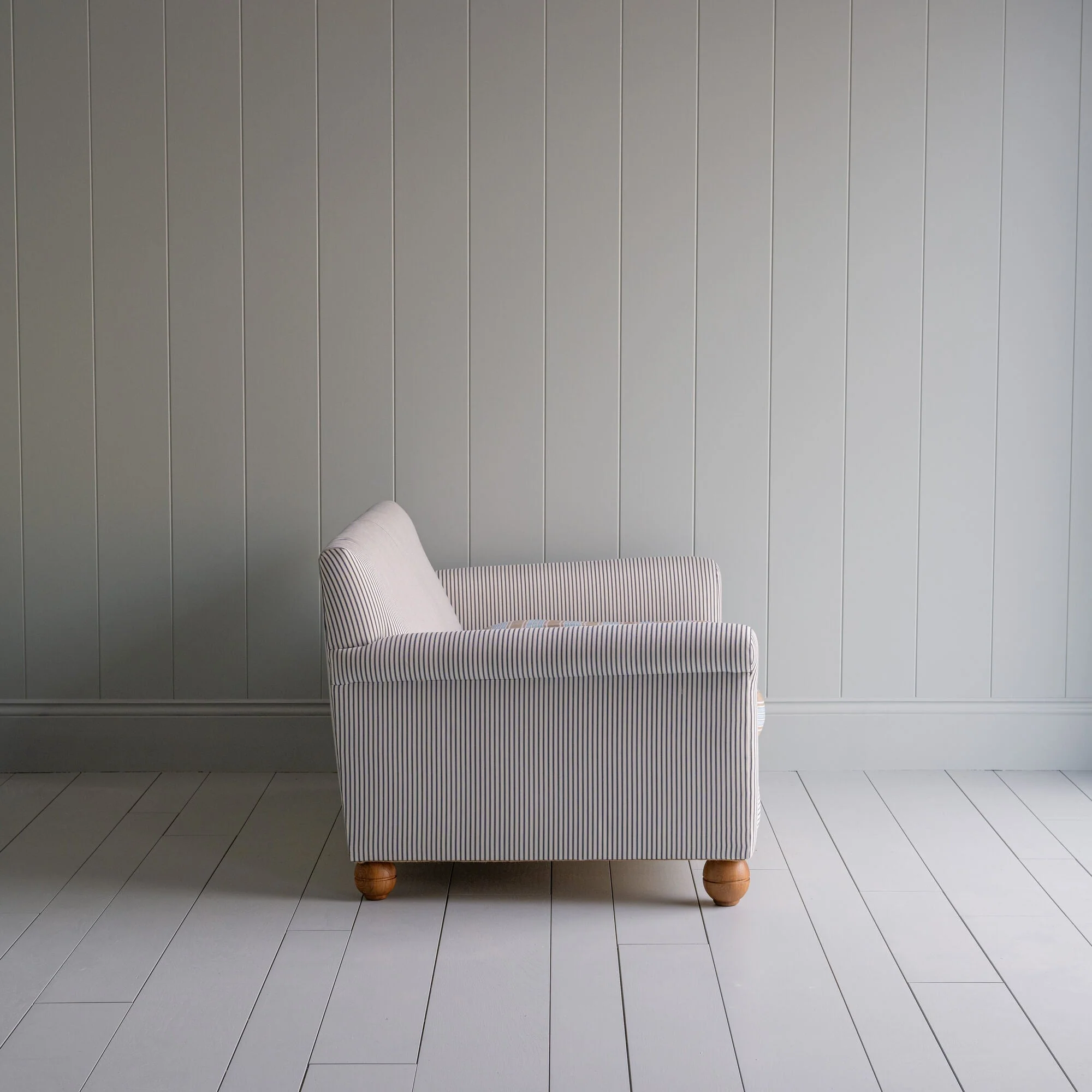 Idler 2 Seater Sofa in Ticking Cotton Chocolate Navy Frame and Regatta Flame Seat - Image 5