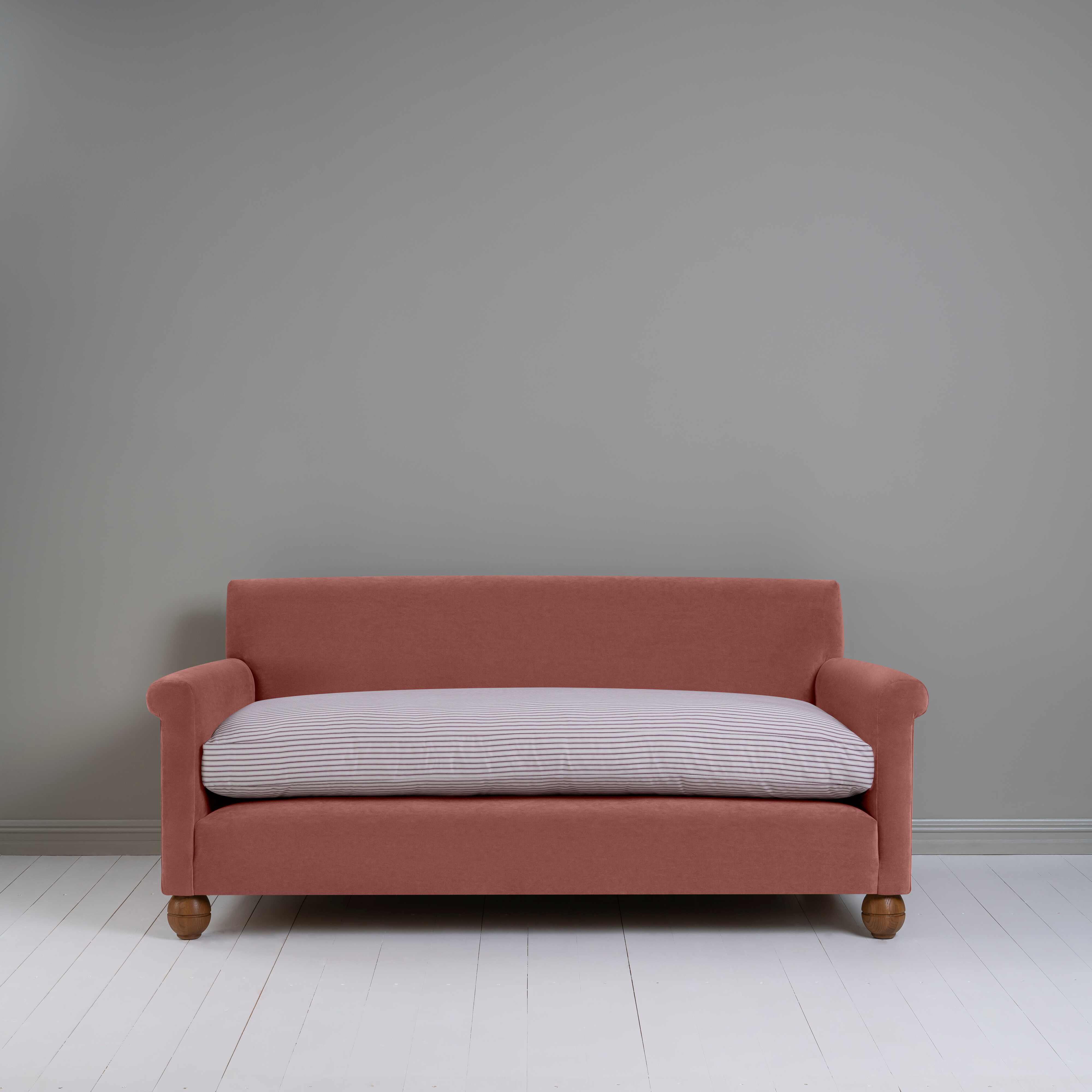 Idler 3 Seater Sofa in Intelligent Velvet Damson Frame and Ticking Cotton Berry Seat - Image 4