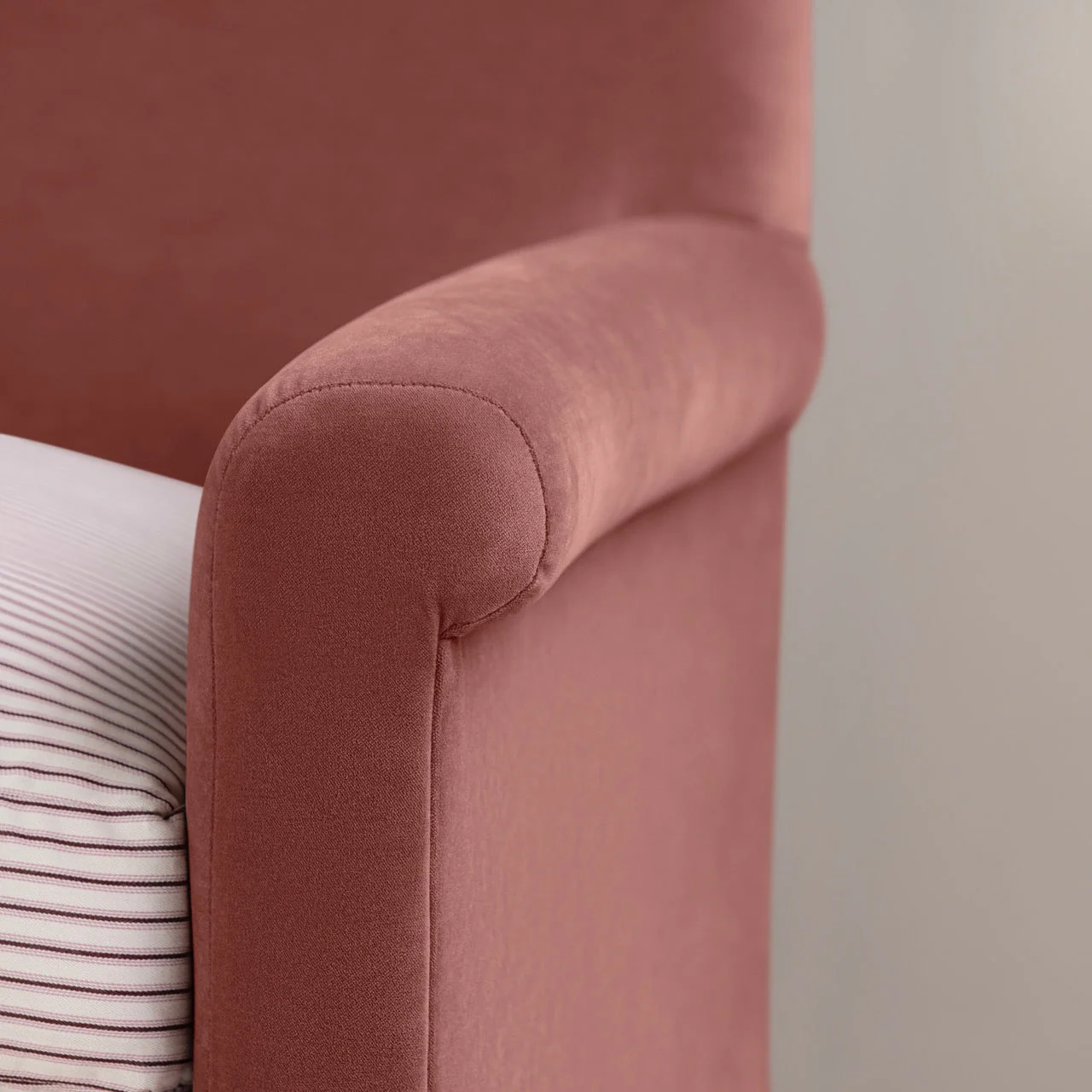 Idler 3 Seater Sofa in Intelligent Velvet Damson Frame and Ticking Cotton Berry Seat - Image 5