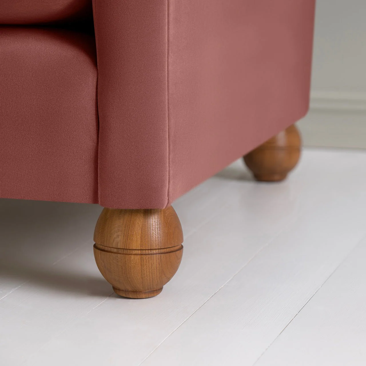 Idler 3 Seater Sofa in Intelligent Velvet Damson Frame and Ticking Cotton Berry Seat - Image 6