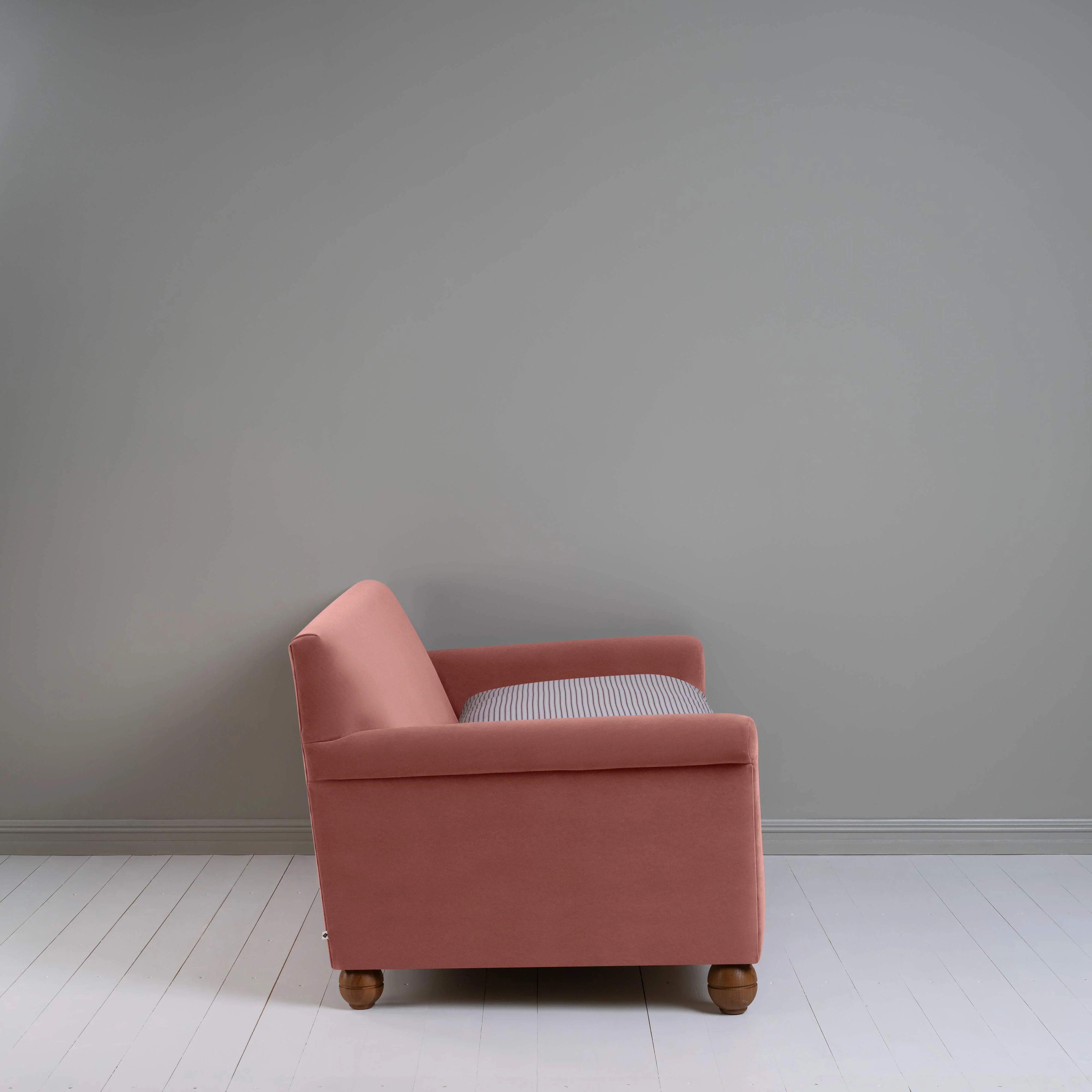 Idler 3 Seater Sofa in Intelligent Velvet Damson Frame and Ticking Cotton Berry Seat - Image 7