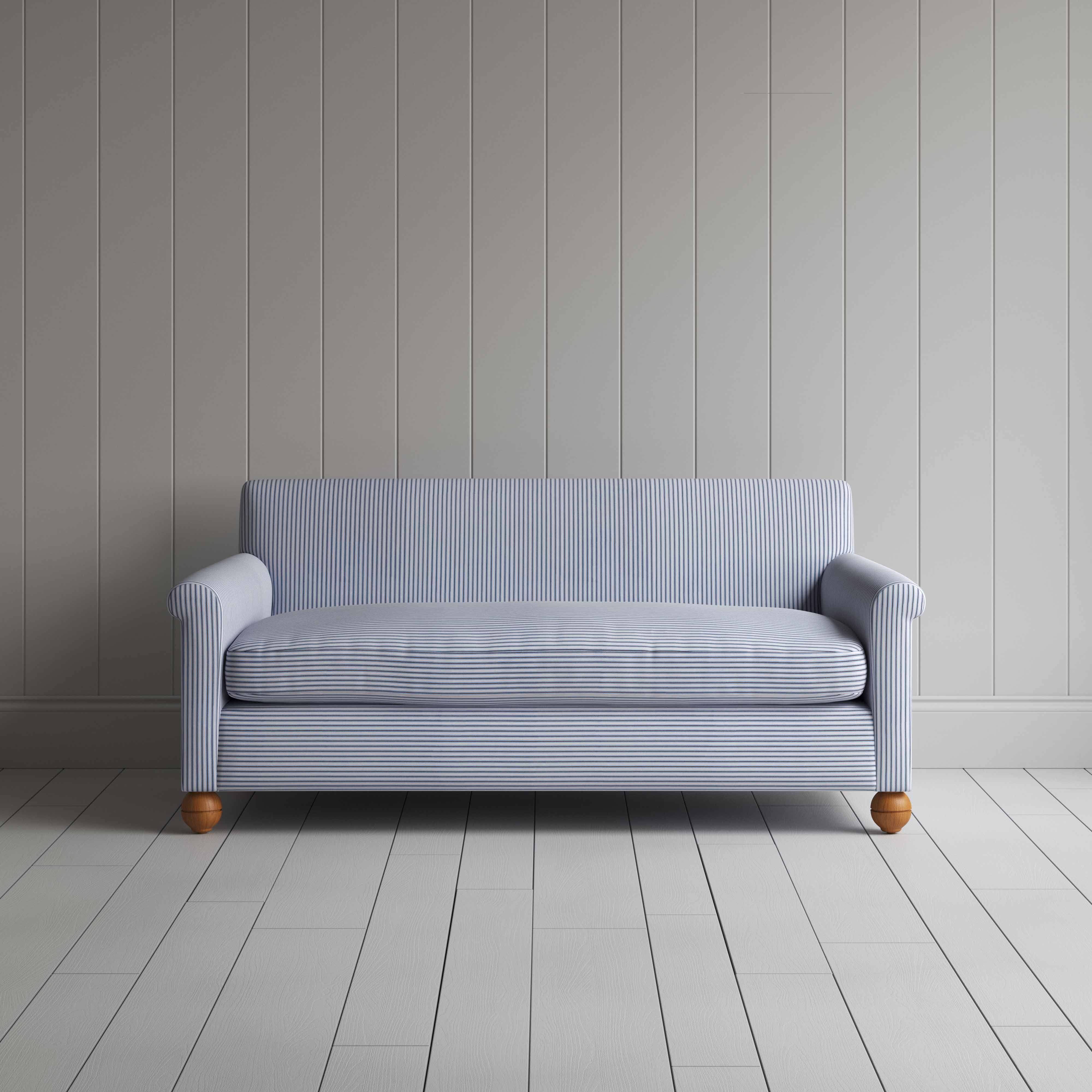 Idler 3 Seater Sofa in Ticking Cotton, Aqua Brown - Image 2