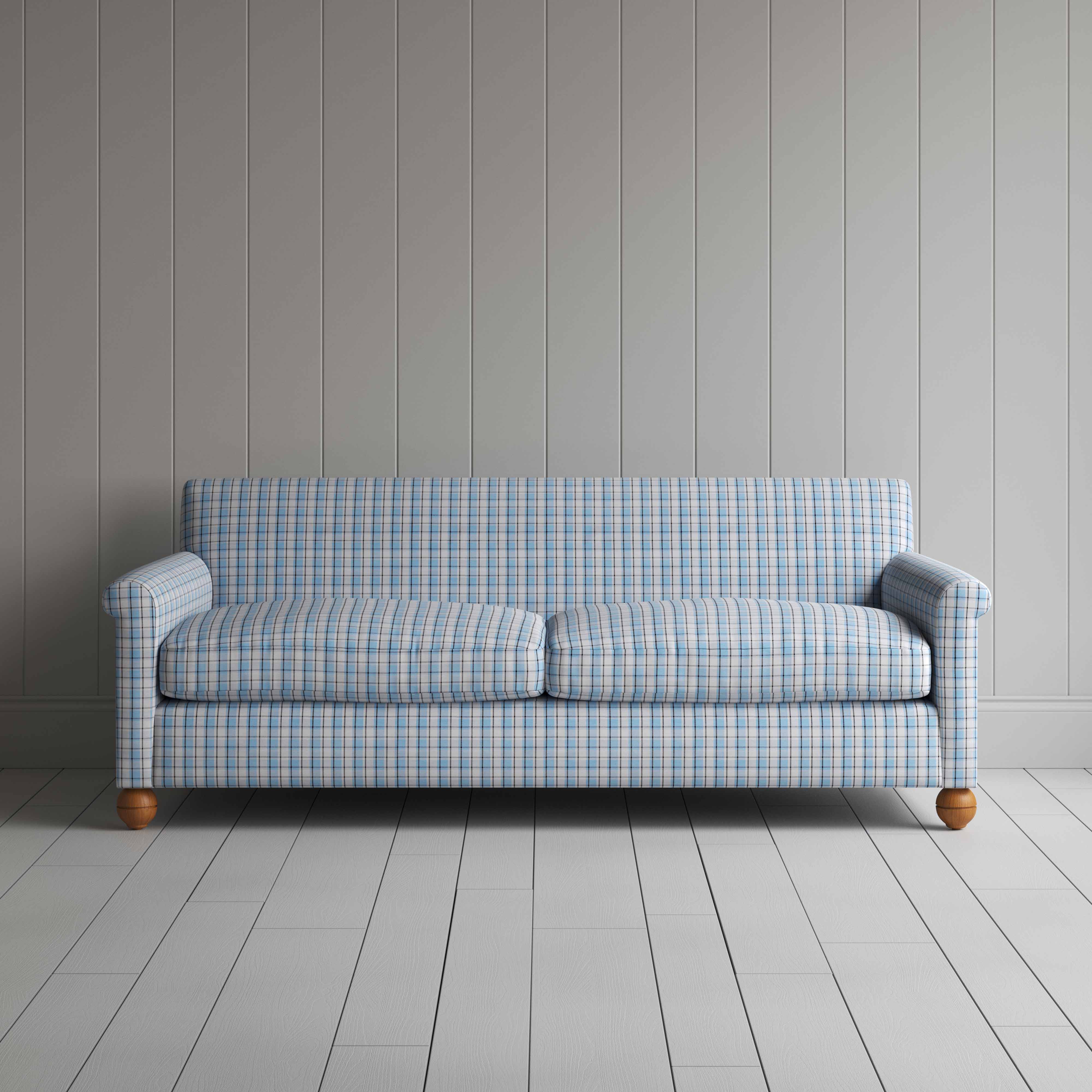 Idler 4 Seater Sofa in Square Deal Cotton, Blue Brown - Image 2