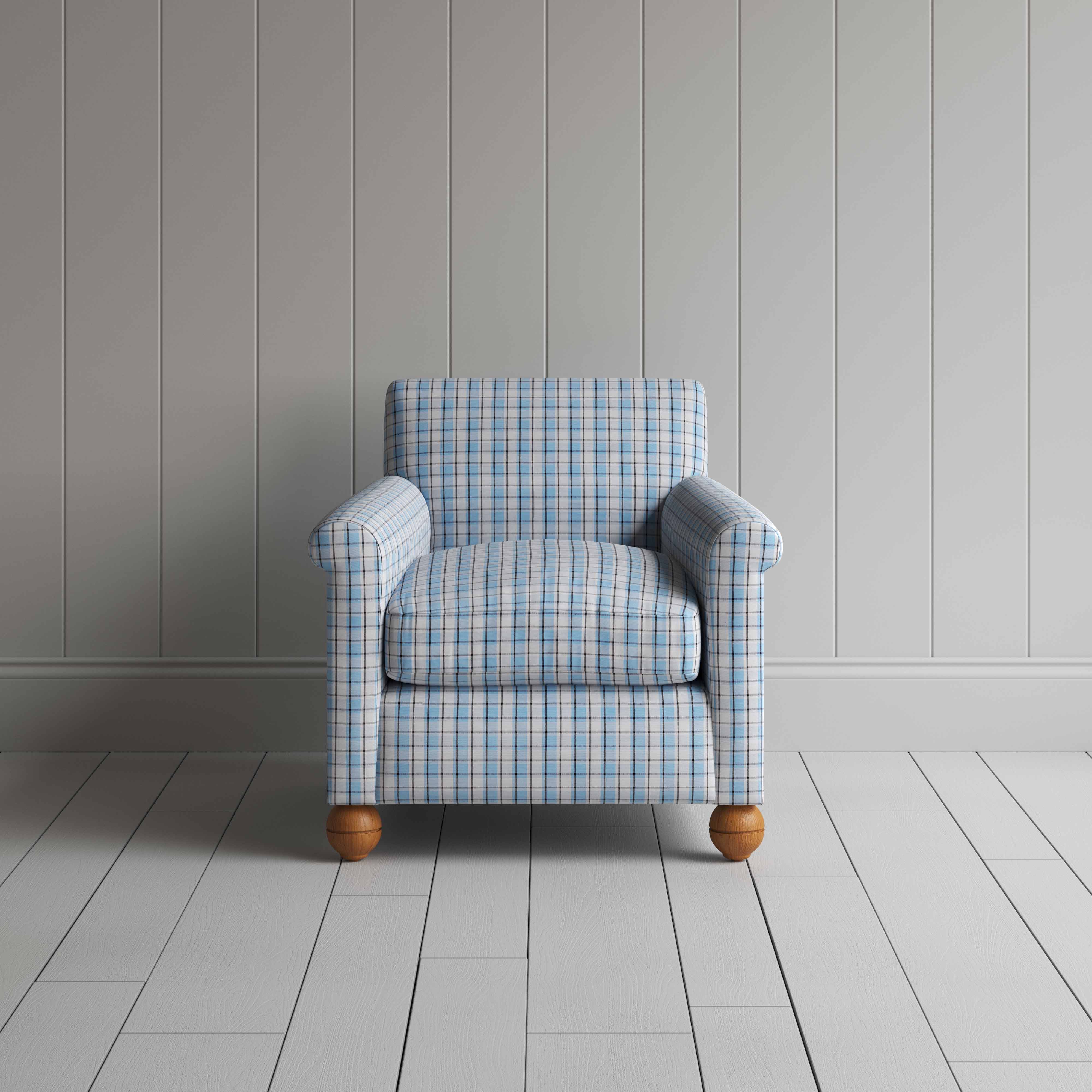 Idler Armchair in Square Deal Cotton, Blue Brown - Image 2