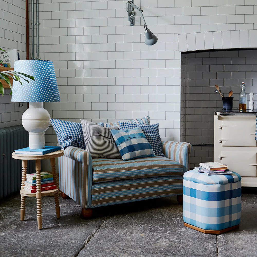 Idler Love Seat in Regatta Cotton, Blue - Image 3