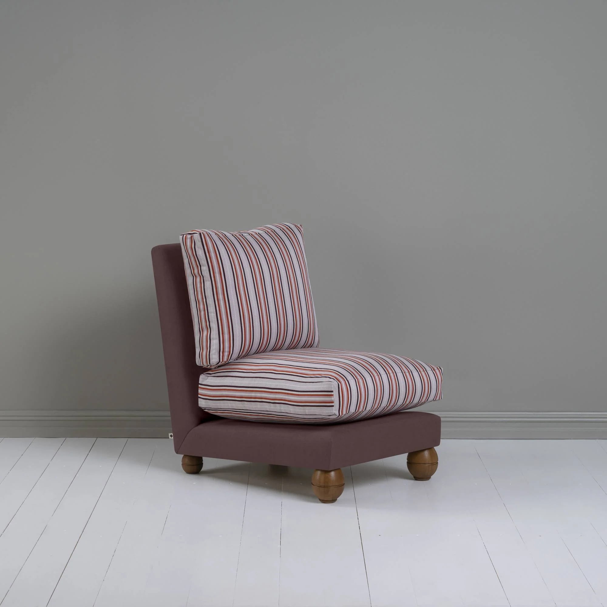 Perch Slipper Armchair in Laidback Linen Damson Frame, with Slow Lane Berry Seat