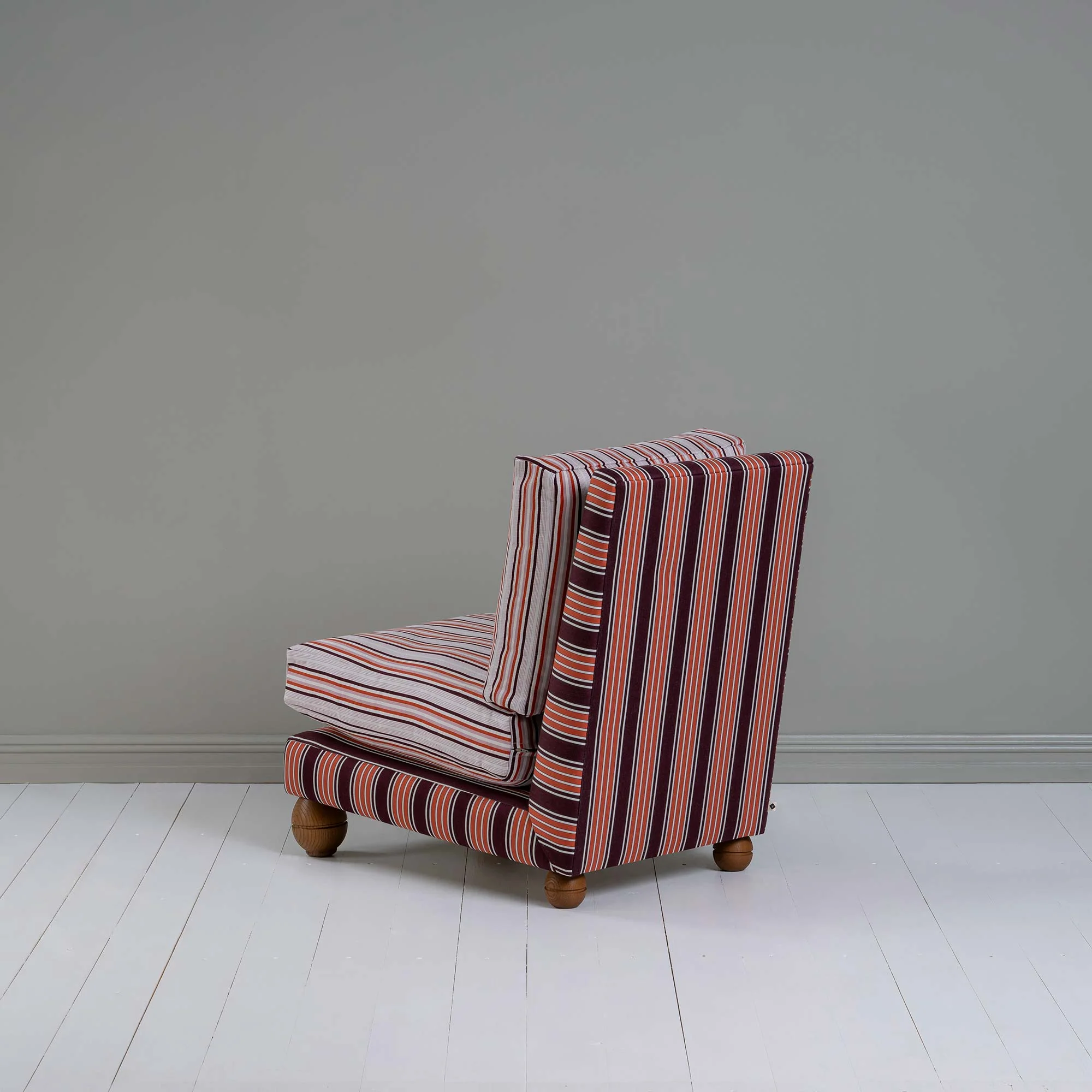 Perch Slipper Armchair in Regatta Cotton Flame Frame and Slow Lane Cotton Linen Berry Seat - Image 8