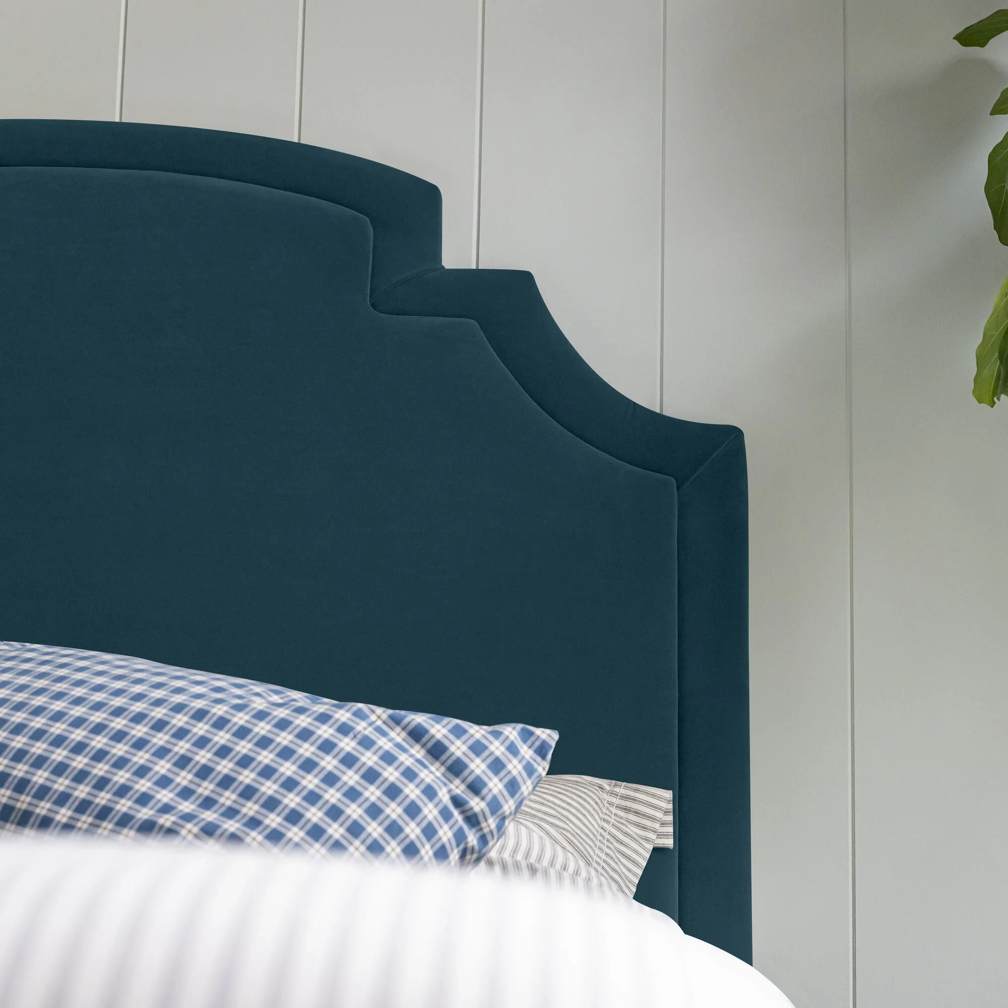 Seventh Heaven Upholstered Bed in Intelligent Velvet Aegean with Ruffled Valance - Image 7