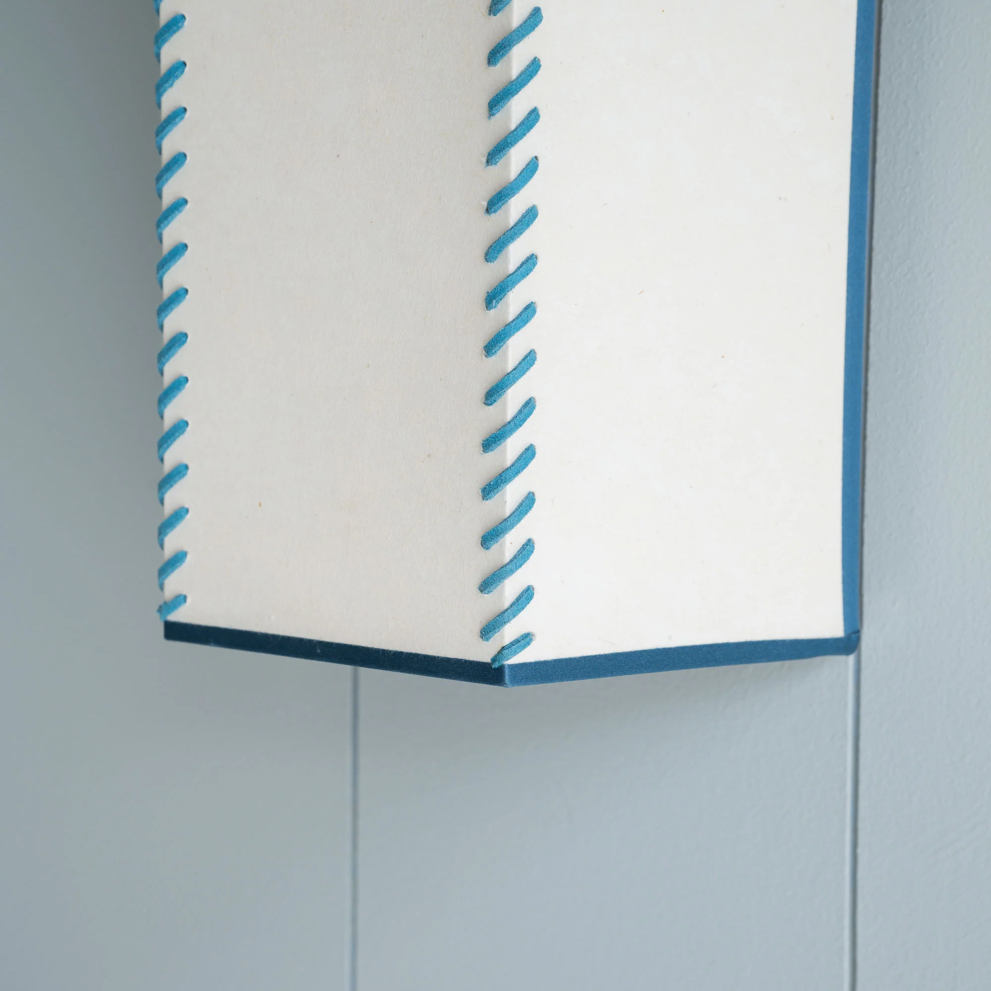Stitch In Time Wall Light in Soft White with Peacock Blue Trim & Stitching - Image 3