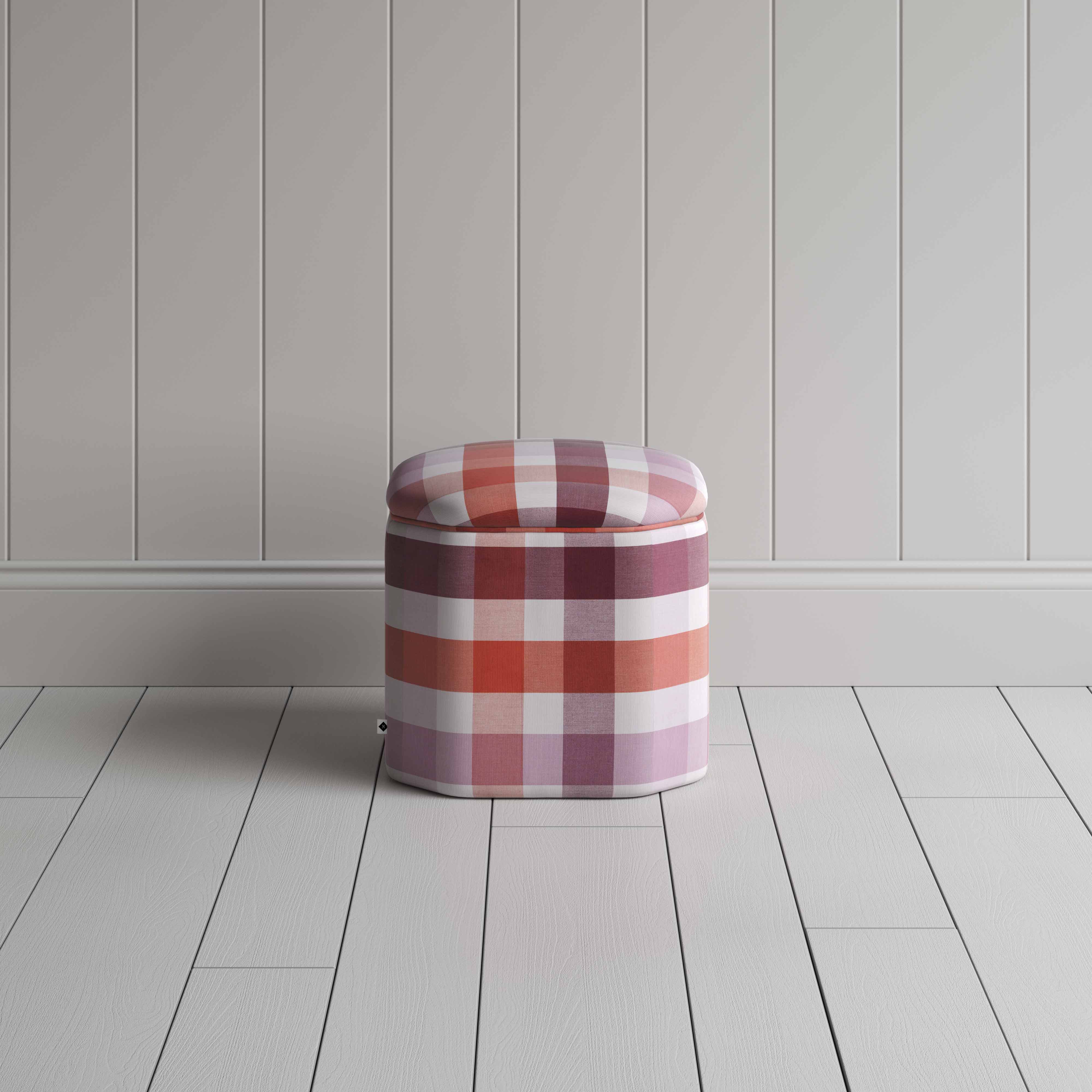 Thither Hexagonal Ottoman in Checkmate Cotton, Berry - Image 3