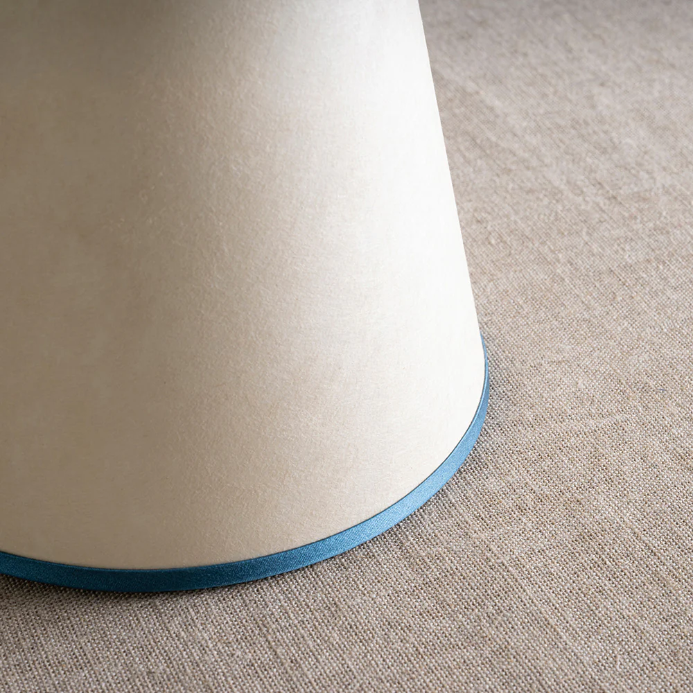 To The Point Paper Empire Lamp Shade in Soft White with Peacock Blue Trim - Image 3