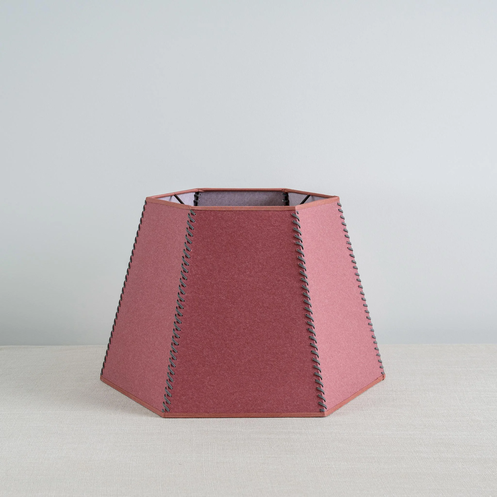 Townhouse Hexagonal Lamp Shade in Burgundy with Pink Trim & Stitching - Image 3