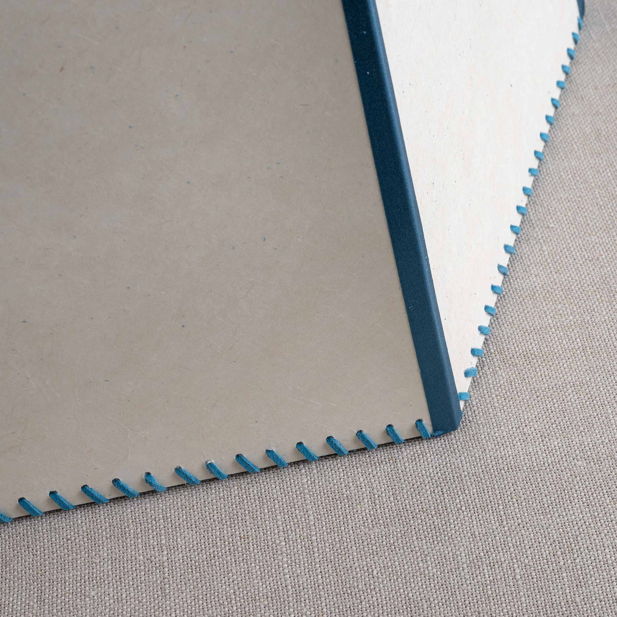 Townhouse Hexagonal Lamp Shade in Soft White with Peacock Blue Trim & Stitching - Image 6